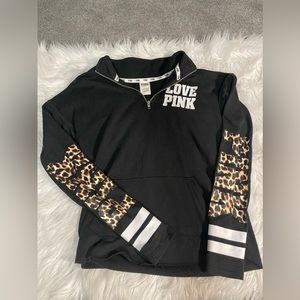 PINK Black and Cheetah Quarter Zip Crewneck
